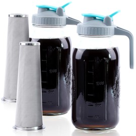 Cold Brew Coffee Maker 64 Oz Wide Mouth Mason Jar Iced Coffee Maker 2 Set Half Gallon Glass Pitcher With Strainer 2 Quart Cold Brew Pitcher With Spout Lids For Fridge, Lemonade, Cold Brew, Milk