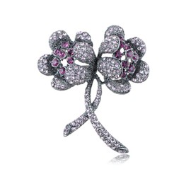 Alilang Womens Silvery Tone Violet Purple Colored Rhinestones Floral Two Flower Brooch Pin