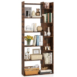 LOKO 6-Tier Bookshelf, 64” Tall Bookcase with 11 Open Shelves, 2 Anti-Tipping Kits, Protective Guardrails, Freestanding Storage Shelving Unit for Bedroom, Living Room, Study, Office (1,Rustic Brown)