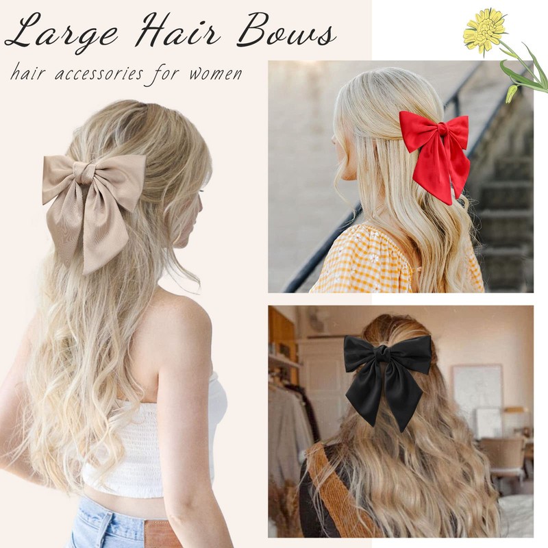 8PCS Big Satin Layered Hair Bows for Women Girls 6.5