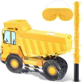 Aoriher Construction Dump Truck Piñata with Blindfold and Bat Party Decor Tractor Excavator Piñata for Boy Kids Truck Birthday Supplies