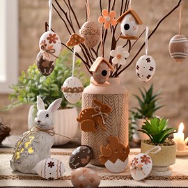 Valery Madelyn Easter Egg Decoration Ornaments Set, 40ct 2.36" Nature Easter Tree Ornament for Kids, Beige White Easter Basket Stuffers Assorted Hanging Egg Bulk for Spring Holiday Party Decor