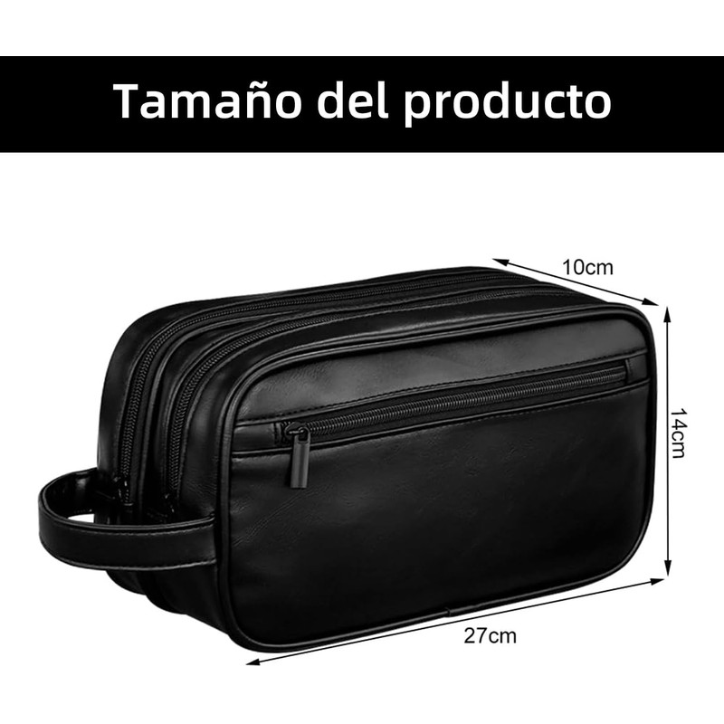 Neceser para Hombre Impermeable, 3 Compartimentos, 27×14×10 cm (Negro)