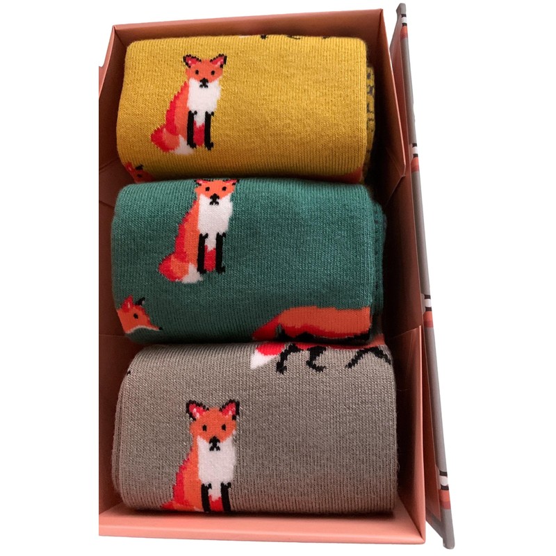 Purple Possum® Fox Socks Gift Box 3 Pair Pack Ladies