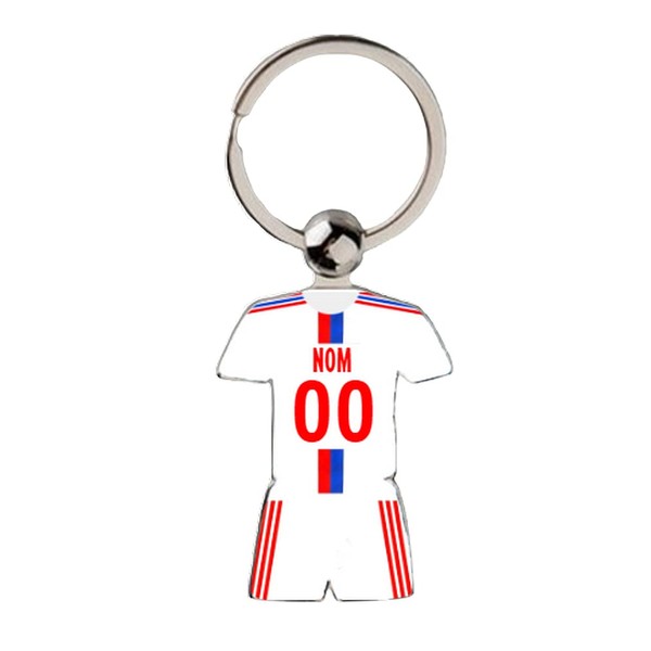 Lyon Football Keyring 2022 2023 Home Shirt Personalised with Name and Number, Silver