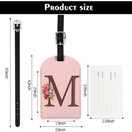 Deokke 2 Pack Initial Letter Luggage Tag Monogram Suitcase Tags PU Leather Cover Aesthetic Cute Monogrammed Travel Bag Labels for Women Girls Men (Pink-M)