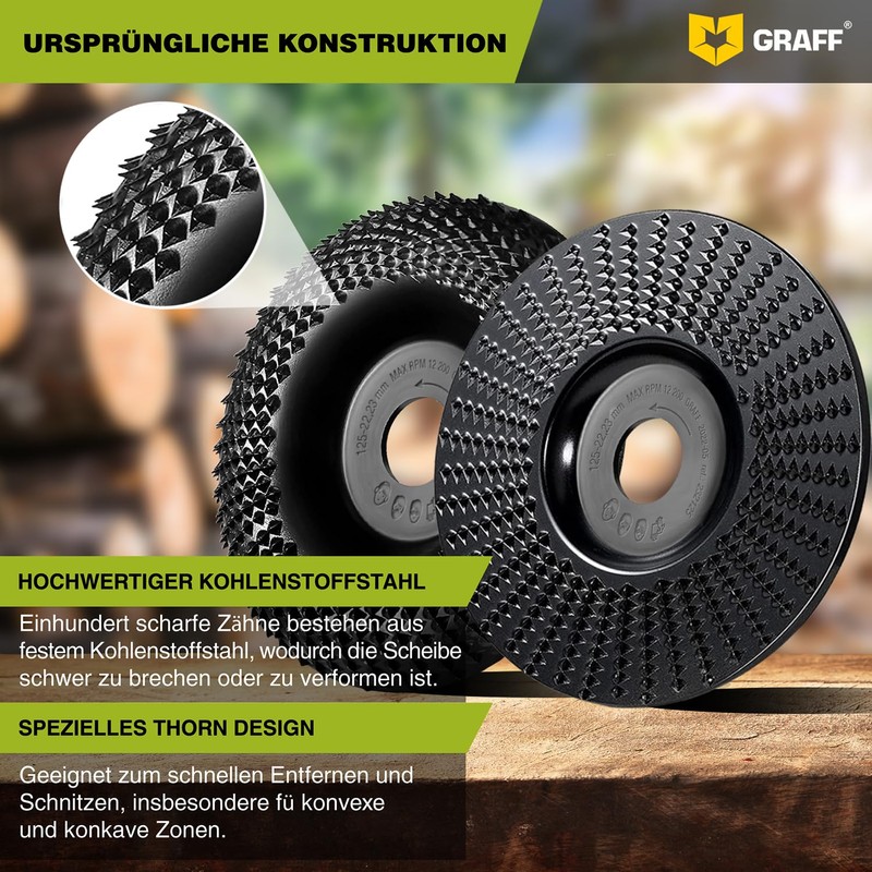 GRAFF Premium Set Wood Cutter Rasp Disc 125 mm for