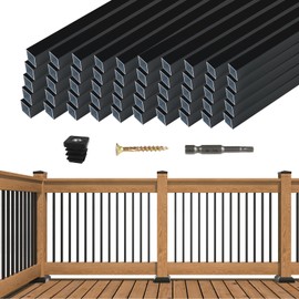 Muzata 50Pack 26" x3/4" Aluminum Deck Balusters Square Baluster Deck Railing Black Hollow Spindles with Screws for Railing Fencing Porch WT12