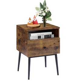 VECELO Modern Wood Night Stand,Square End Table Side Table with Drawer and Storage Space for Bedroom and Living Room