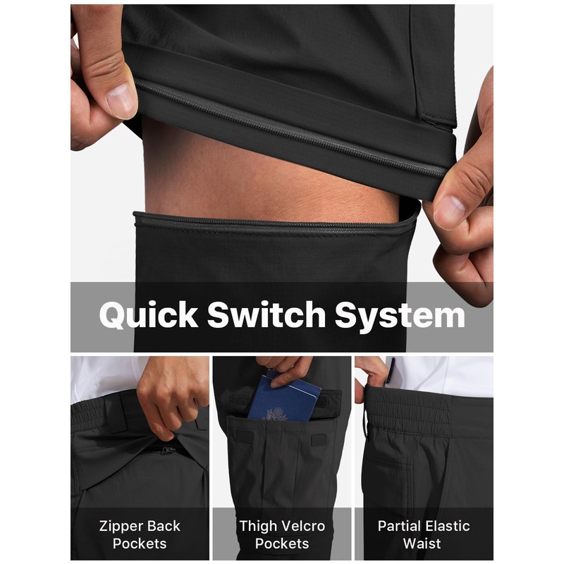 FREE SOLDIER Mens Hiking Pants Convertible Waterproof Lightweight Quick Dry