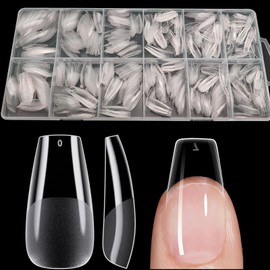 XIAOHEBAN 600 Pieces Press On Nails Ballerina Medium 12 Sizes Nail Tips for Gel Nails Nail Tips Ballerina Soft Gel Pre-Shaped Full Cover Nail Tips Soft Gel Tips Artificial Nail for Nail Art DIY