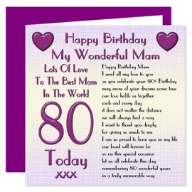 My Mam 80th Happy Birthday Card - Lots Of Love To The Best Mam In The World - 80 Today