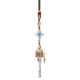 Warmhm Prayer Wheel Pendant Tibetan Prayer Wheel Feng Shui Car Charm Good Luck Key Holder Tibetan Buddhist Pendant Brass Decoration Resin etc. Keyring Backpack
