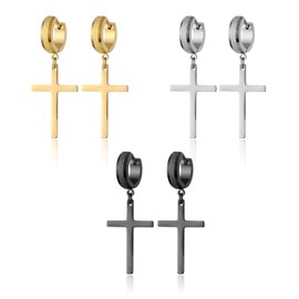 Krstudent 3 Pairs Titanium Steel Hoop Dangle Earrings for Men Women, Huggie Loop Hypoallergenic Cartilage Piercing Pendant Earrings Set