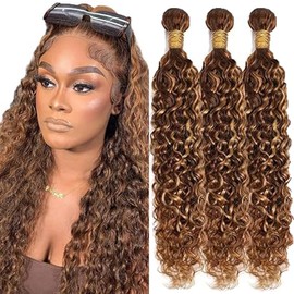 Tuheerst Real Hair Wefts Bundles Human Hair Extensions Real Hair Water Wave 3 Bundles Brazilian Hair Bundles Real Hair Long Hair Bundles P427 Total 300 g Remy Hair for Woman 30 Inches