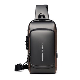 FANDARE Chest Bag Sling Bag Business Shoulder Bag with USB Charging Port Password Protection Crossbody Bag Shoulder Bag Waterproof for Travel Hiking Multiple Pockets Sling Daypacks, Grey brown, l