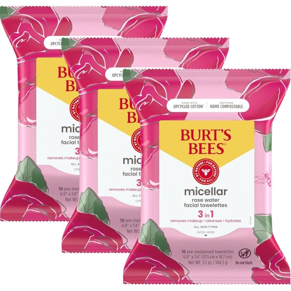 Burt's Bees Rose Water Face Wipes 30 Ct (3-Pack)