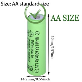 Yibatopow 16 Packs AA 1.2V 600mAh Rechargeable Batteries for Solar Garden Lights, Toys, Cameras, Remote Controls High Performance NiMH Reusable Batteries, Long Lasting Power Solutions