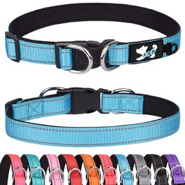 Haoyueer Padded Dog Collar Reflective Dog Collars for Small, Medium and Large Dogs Comfortable Soft Neoprene Adjustable Basic Dog Collars (L, Blue)