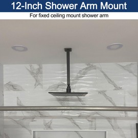 12 Inch Ceiling Mount Shower Arm - Black Shower Arm and Flange For Rain Shower Head Ceiling Mount, Square Straight Shower Arm