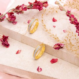 Tuscany Silver Women's Sterling Silver Yellow Gold Plated 27 mm Glitter Hoop Earrings, Silver