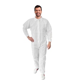 EZGOODZ White Coveralls Large 66” Long, Microporous White Hazmat Suits Disposable 60 GSM, Waterproof Disposable Coveralls for Men and Women with Front Zipper, Folded Collar, Elastic Wrists and Ankles
