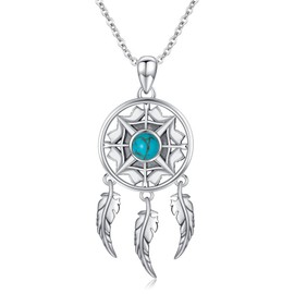 925 Sterling Silver Dreamcatcher Necklace for Women Real Turquoise Pendant Jewelry