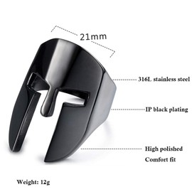 ANIEJUFI Stainless Steel Ring Spartan Knight Helmet Greek Warrior Nordic Viking Mask Punk Biker Rings for Men Women Black Size 13