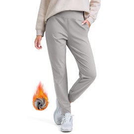 Women's Fleece Lined Joggers High Waisted Water Resistant Thermal Hiking Pants Cold Weather Sweatpants with Pockets(Light Grey,L)