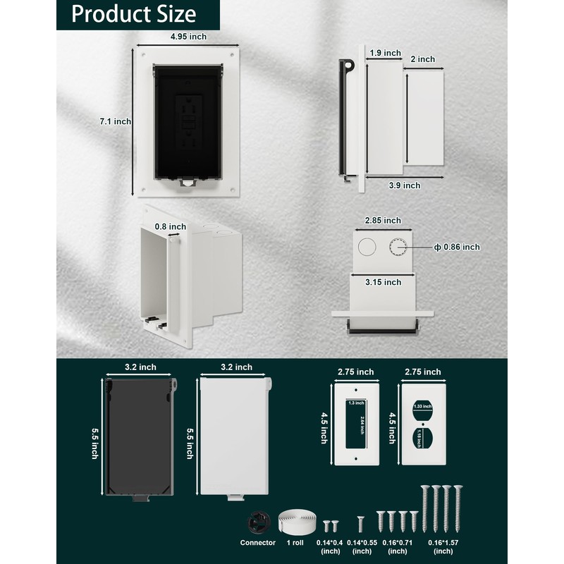 Recessed Outlet Box, DBVS1C-1 Low Profile Exterior Electrical Outlet Box