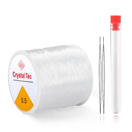 REKOBON Cuerda de Pulsera Elástica de 0,5 mm, Cordón de Hilo Elástico de Cristal para Hacer Pulseras de Joyería, Cordón Elástico Transparente con 2 Agujas de Abalorios para Cuentas de Semillas (100 m)