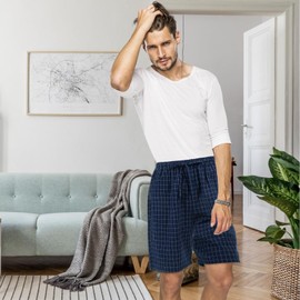 Bunnycool 3 Pack Men Cotton Pajama Shorts Woven Sleep Pajama Shorts Lounge Sleep Shorts with Drawstring Pockets(Navy Blue, blue, green, Medium)