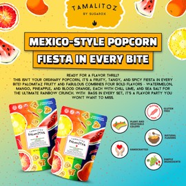 Palomitaz Fruity & Fabulous Popcorn – Sweet & Spicy Mexican-Style Kettle Corn w/Watermelon, Mango, Pineapple & Blood Orange,Handcrafted Snack, Gluten-Free, Vegan, No Artificial Colors,2 Bags 4oz Each
