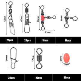 Jinlaili 140 Pieces Fishing Swivel Kit, Fishing Swivel Fishing Barrel Swivel with Ball Bearing Swivel, Ball Bearing Swivel Snap Barrel Triple Fishing Swivel Connector Fishing Beads, Fishing Swivel,