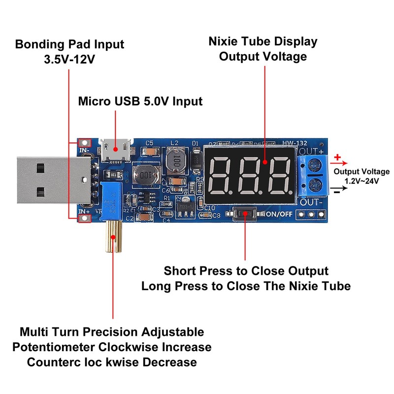 XIITIA 4pcs USB Buck Boost Converter 3.5V-12V to 1.2V-24V DC-DC