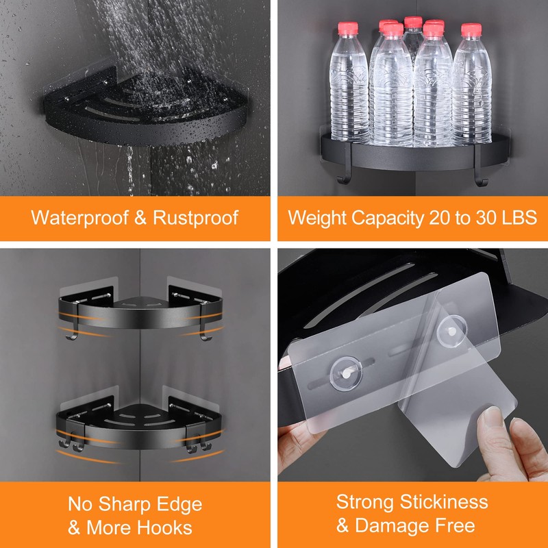 DUFU Adhesive Corner Shower Caddy with Hooks,Bathroom Shower Organizer, No