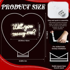 Kittmip Proposal Decorations Kit Will You Marry Me LED Neon Light Metal Heart Stand Carpet 2000 Rose Petals 30 Artificial Roses for Proposal Engagement (Rose on The Stand Not Include)(Red)
