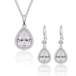 Jewellery Set for Women, Necklace & Earrings Set, Silver/Gold/Rose Gold Jewellery Set with 5A Cubic Zirconia for Women Bride, Silver
