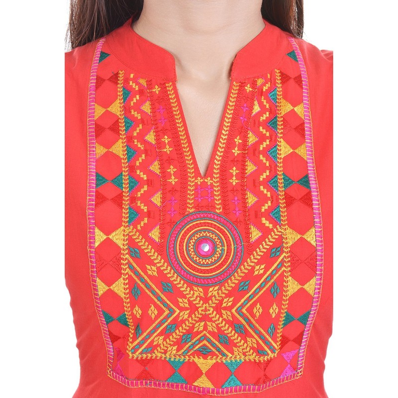 Chichi Camiseta india de algodón con cuello bordado para mujer,
