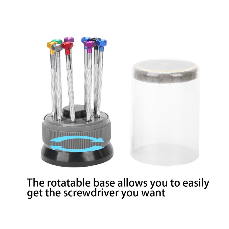 9pcs Screwdriver Set Flathead CrossHead Screwdrivers Kit with Rotating Base