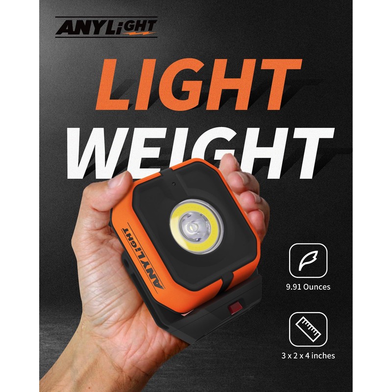 ANYLiGHT Work Light, Magnetic Rechargeable Light with 4 Modes, 150°Rotation