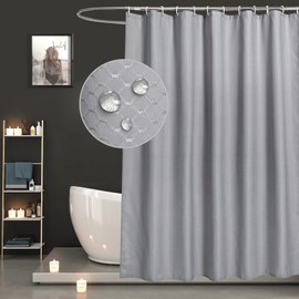 EurCross Shower Curtain, 180 x 200 cm, Grey Waterproof Shower Curtains, Textile Polyester Waffle Fabric, Washable Bath Curtain, Anti-Mould, Antibacterial with 12 Shower Curtain Rings