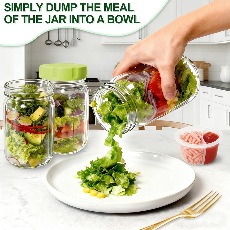4 Pack Glass Salad Jars with Lids,32oz Mason Jars for