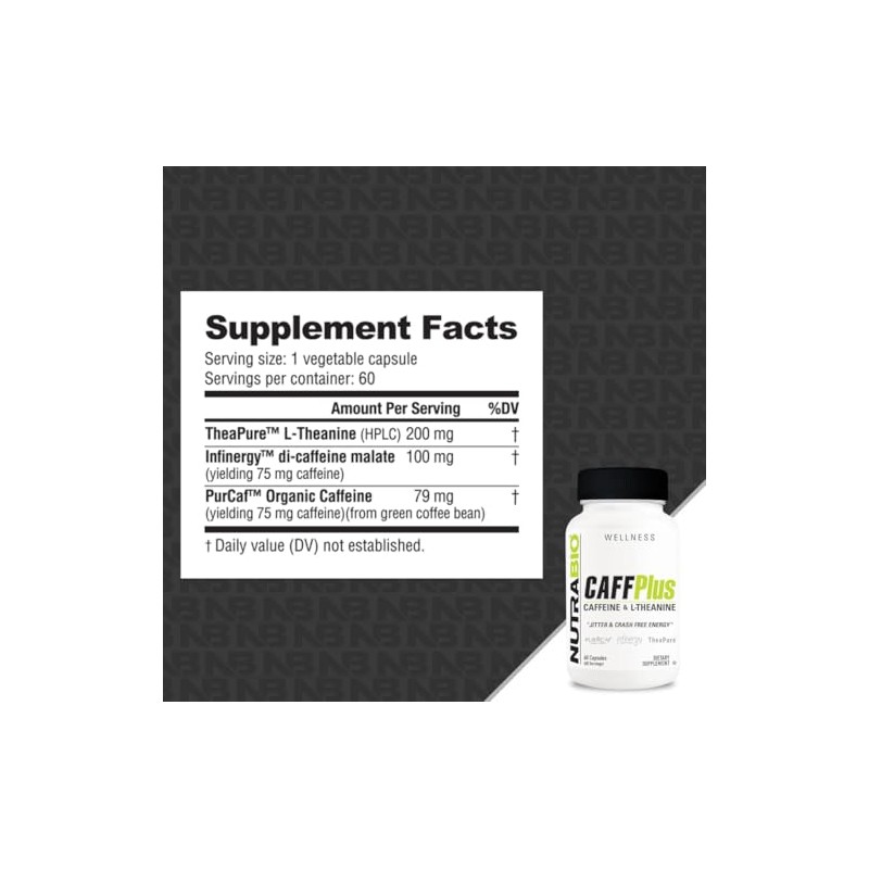 Nutrabio - CaffPlus - Cafeina de Doble Fuente con 200
