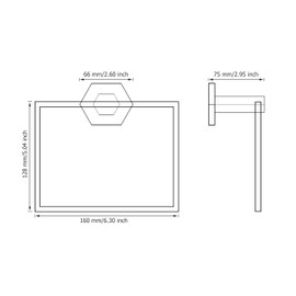 MIYILI Modern Hexagonal Base Towel Ring Stainless Steel Bathroom Hand Towel Holder Wall Mounted Matte Black