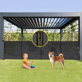Reinforced 42” Tall x 160” Extra Wide Retractable Baby Gates with Support Rods, Outdoor Pet Gate for Wide Openings, Tall Baby Gates for Dogs Extra Long Dog Gate Large Outdoor Gates for Decks, Black