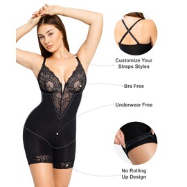 Popilush Shapewear Bodysuit Tummy Control - Deep V Neck Sleeveless Lace Corset Shapewear Tops Body Shaper