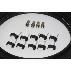 Venker EL Webro WF100 Twin Satellite Cable with 4 x F Plugs, Free Cable Clips (10M, Black)