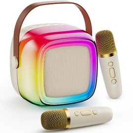 JYX Karaoke Machine for Kids, Portable Bluetooth Speaker with 2 Wireless Microphones for Adults, Support TF/AUX Input/Funny Magic Voice, Gifts for Birthday Party Boys Girls 4 5 6 7 8+ Years Old (D32T)