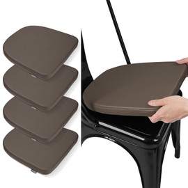 SINOSSO Modern Faux Leather 14" Metal Chair Cushions Set of 4, Leathaire Magnetic Chair Pads for Dining Kitchen Cafe Bistro Stackable Chairs (U-Shape, Brown, 4)